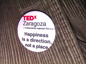 The badge I got at the end of TEDx Zaragoza 2011: The future of happiness